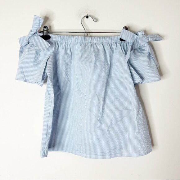 INC International Concepts Stripe Off the shoulder Blouse Top Bow Sleeve blue - Picture 7 of 13